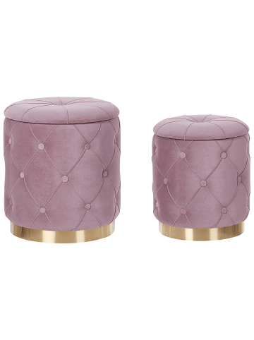 Beliani 2er-Set Pouf PUEBLO in Rosa/Gold