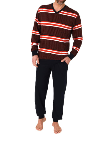 NORMANN Langarm Schlafanzug Pyjama Bündchen Streifen auch in Übergröße in rot1
