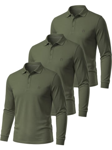 normani 3er Set Herren Langarm Poloshirt Lyroe in Oliv