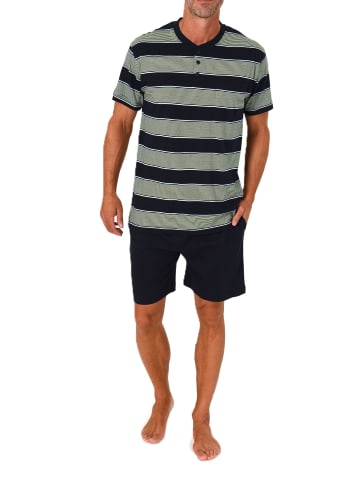 NORMANN Kurzarm Schlafanzug Pyjama Shorty Streifen in grün