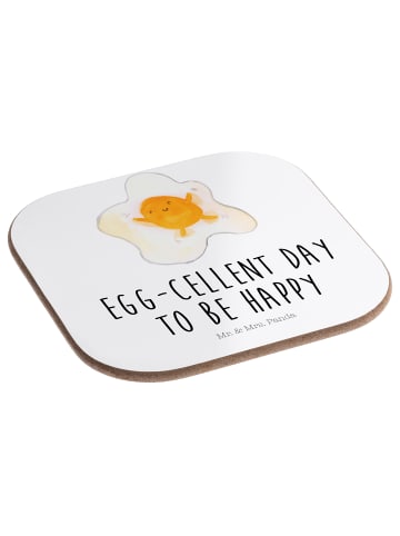 Mr. & Mrs. Panda Untersetzer für Gläser Spiegelei Ei mit Spruch in Weiß