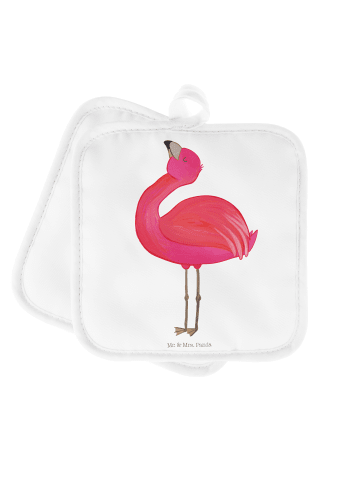 Mr. & Mrs. Panda 2er Set Topflappen  Flamingo Stolz ohne Spruch in Weiß