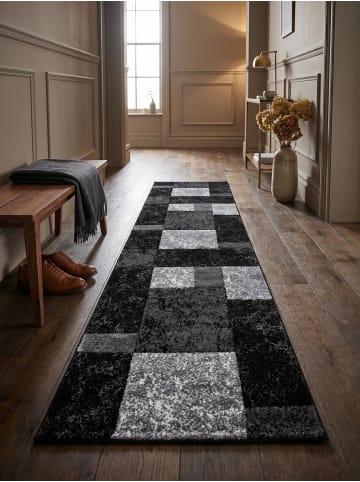 KADIMA DESIGN Teppich Kurzflor Waschbar Karo LATEMAR Strapazierfähig OEKO-TEX in Schwarz