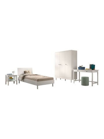 58 aufm Kessel EINZELBETT SET 90x200 Keeley Buche Weiß Holz Schrank Tisch