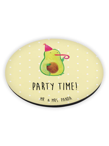 Mr. & Mrs. Panda Rund Magnet Avocado Party Zeit mit Spruch in Gelb Pastell