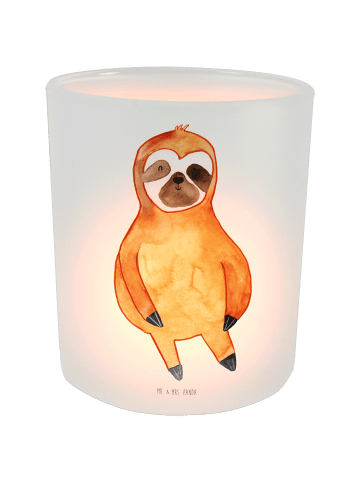 Mr. & Mrs. Panda Glas Windlicht Faultier Zufrieden ohne Spruch in Transparent