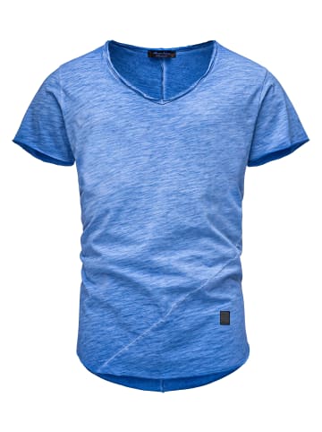 Amaci&Sons Basic Oversize T-Shirt mit V-Ausschnitt NYC in Blau