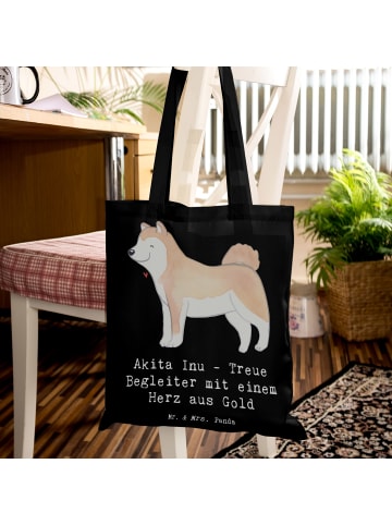 Mr. & Mrs. Panda Tote Bag Akita Inu Herz mit Spruch in Schwarz
