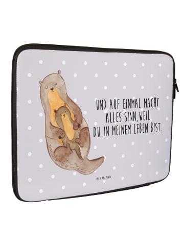 Mr. & Mrs. Panda Laptoptasche Otter Kind mit Spruch in Grau Pastell