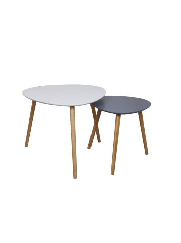 HappyHome Couchtisch-Set mit 2 Tischen in Weiß, Grau, Holz - L55 x B55 x H45 cm