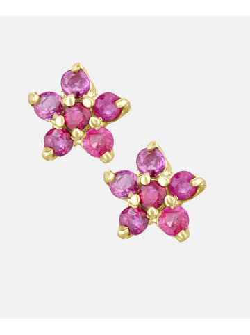Vanlere Ohrstecker aus 375 Gelbgold mit Rubin Blumen-Design