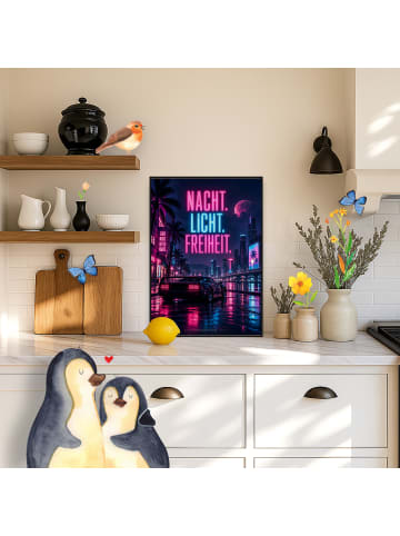 Mr. & Mrs. Panda Plakat Stadt neon Design mit Spruch in Weiß