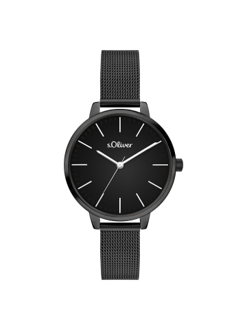 s.Oliver Armbanduhr zeitlos mit Meshband in schwarz