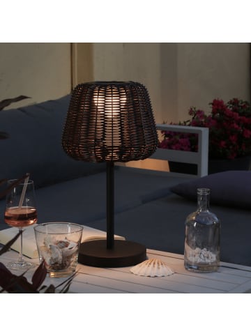 MARELIDA LED Garten Tischlampe in Rattanoptik dimmbar aufladbar Fernb. H: 45cm in braun