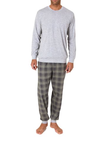 NORMANN langarm Schlafanzug Pyjama Bündchen und karierter Jersey Hose - 83192 in grau