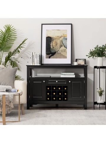 COSTWAY Sideboard mit Weinregal in Schwarz