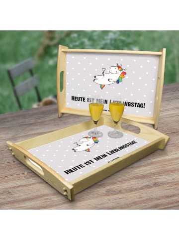 Mr. & Mrs. Panda Servier Tablett Otter Seerose mit Spruch in Grau Pastell