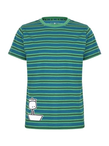elkline Streifen T-Shirt Seefahrt Comic in blue coral - trekking green
