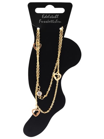 Adeliás Damen Armband – Herz aus Edelstahl mit Strass Steinchen 26 cm in gold