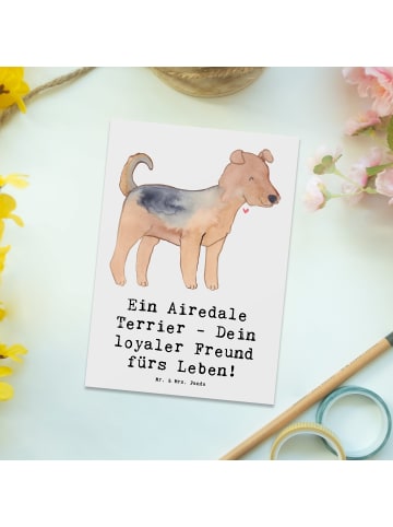 Mr. & Mrs. Panda Ansichtskarte Airedale Terrier mit Spruch in Weiß