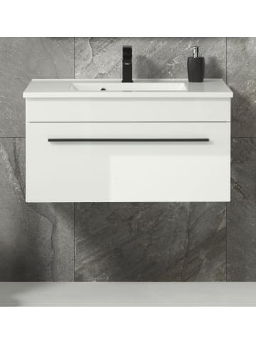 Furn.Design Waschbeckenunterschrank mit Waschbecken weiß Hochglanz, Waschtisch Set hängend
