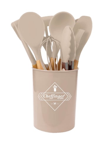Cheffinger 12-tlg Küchenhelfer-Set mit Holzgriffen in Beige