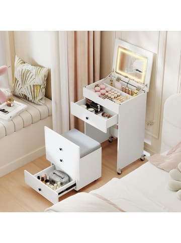 COSTWAY 3 in 1 Schminktisch Set auf Rollen in Weiß