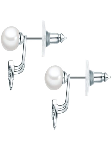 Lulu & Jane Perlen-Ohrstecker aus Messing mit Zirkonia und Muschelkernperle in silber