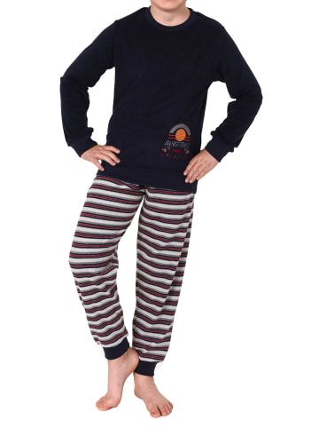 NORMANN Frottee langarm Schlafanzug Pyjama Bündchen und Basketball - 77024 in grau