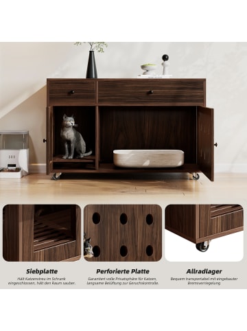 ABRIHOME Katzenkloschrank mit abnehmbare Sandablassplatte in Nussbaumfarbe - 100×45×66cm