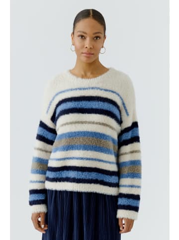 Oui Strickpullover mit Streifen und Rundhals in White Blue