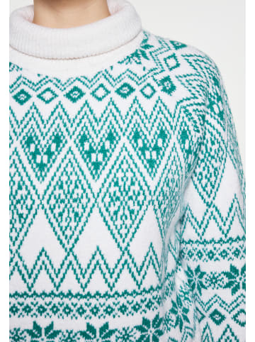 myMo Damen Strick Pullover in Grün Weiss