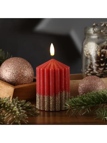 MARELIDA LED Kerze Liv Echtwachs mit Rillen H: 10cm in rot, gold