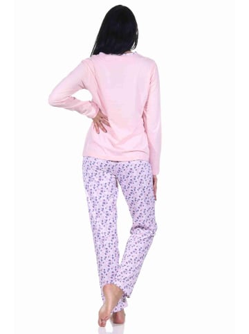 NORMANN langarm Schlafanzug Pyjama allover bedrucker Hose in rosa