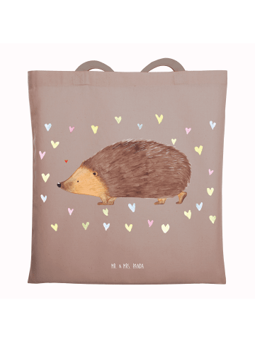 Mr. & Mrs. Panda Shopping Tasche Igel Herzen ohne Spruch in Braun Pastell