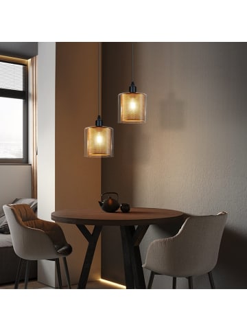 ZMH Pendelleuchte 1-flammige E14 in Schwarzgold vintage Glas und Metall