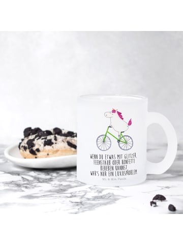 Mr. & Mrs. Panda Teeglas Einhorn Radfahrer mit Spruch in Transparent
