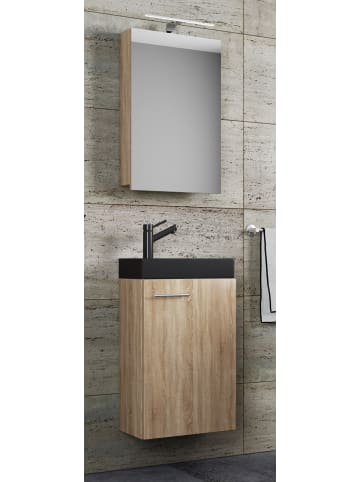 VCM 3tlg Waschtisch Slito SC Toilette schmal Schwarz in Sonoma-Eiche