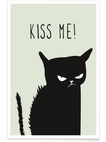 Juniqe Poster "Kiss Me Cat" in Grau & Schwarz