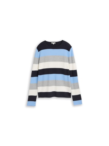 Tom Tailor Pullover in fjord blue grey stripe