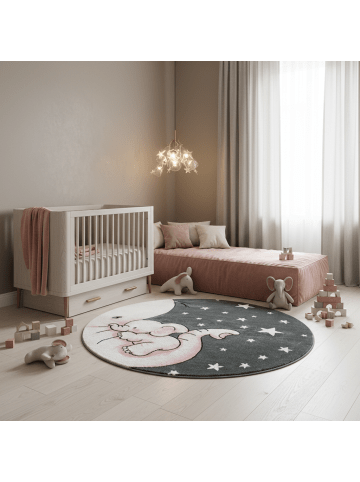 KADIMA DESIGN Kinderteppich Waschbar Elefant TASNA Strapazierfähig OEKO-TEX in Pink