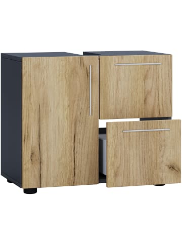VCM Holz Badmöbel Badunterschrank Flandu Schublade in Anthrazit / Honig-Eiche