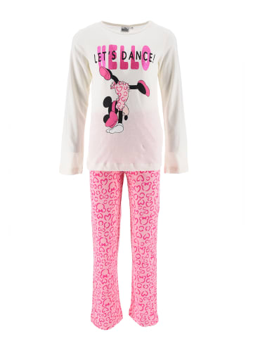 Disney Minnie Mouse 2tlg. Outfit: Schlafanzug Langarmhirt und Hose in Weiß