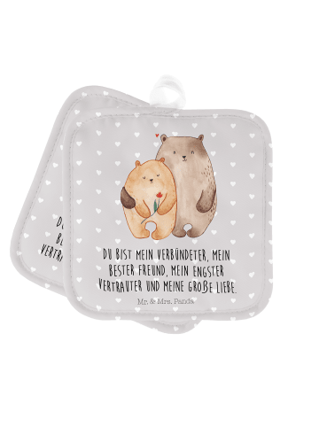 Mr. & Mrs. Panda Backhandschuhe Bären Liebe mit Spruch in Grau Pastell