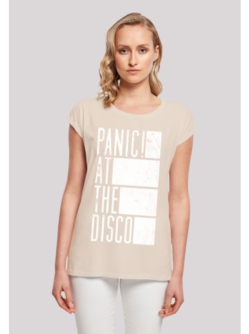 F4NT4STIC Extended Shoulder T-Shirt Panic At The Disco Block Text in Whitesand