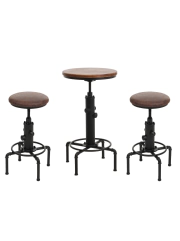 MCW Set Bartisch + 2x Barhocker N23, Braun-schwarz