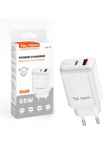 Wisam Teltech Ladegerät GaN USB / USB-C 65W QC PD weiß TCH-05