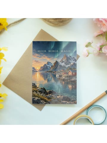 Grußkarte Fjord skandinavisch Design mit Spruch in Weiß