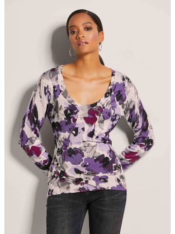 MADELEINE Feinstrickpullover mit floralem Print in grau / kristalllila / multicolor