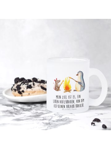 Mr. & Mrs. Panda Teetasse Pinguin Lagerfeuer mit Spruch in Transparent